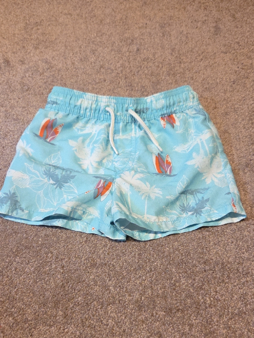 OshKosh B'gosh Light Blue Tropical Swim Trunks with Surfboard Print 3T